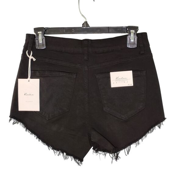 KANCAN NWT High Rise Distressed Black Denim Shorts, Size 9 - Picture 2 of 13